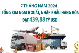 Tổng kim ngạch xuất, nhập khẩu hàng hóa đạt 439,88 tỷ USD sau 7 tháng năm 2024