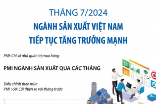 Ngành sản xuất Việt Nam tiếp tục tăng trưởng mạnh trong tháng 7/2024