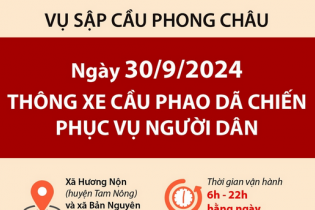 Thông xe cầu phao dã chiến gần cầu Phong Châu bị sập để phục vụ nhu cầu đi lại của người dân