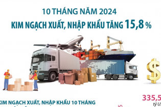 Kim ngạch xuất, nhập khẩu hàng hoá tăng 15,8% sau 10 tháng năm 2024