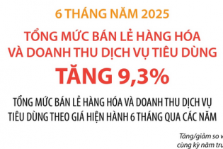 Tổng mức bán lẻ hàng hóa và doanh thu dịch vụ tiêu dùng tăng 9,3% sau 6 tháng năm 2025