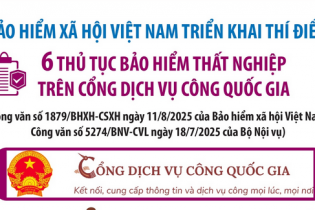 Bảo hiểm xã hội Việt Nam triển khai thí điểm 6 thủ tục bảo hiểm thất nghiệp trên Cổng Dịch vụ công quốc gia Bảo hiểm xã hội Việt Nam triển khai thí điểm 6 thủ tục bảo hiểm thất nghiệp trên Cổng Dịch vụ công quốc gia