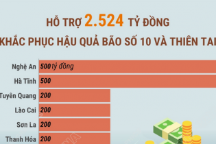 Hỗ trợ 2.524 tỷ đồng khắc phục hậu quả bão số 10 và thiên tai