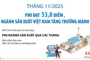 PMI đạt 53,8 điểm, ngành sản xuất Việt Nam tăng trưởng mạnh