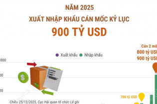 Năm 2025, xuất nhập khẩu cán mốc kỷ lục 900 tỷ USD