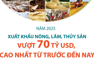 Xuất khẩu nông, lâm, thủy sản cả năm 2025 vượt 70 tỷ USD, cao nhất từ trước đến nay