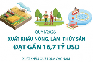 Xuất khẩu nông, lâm, thủy sản đạt gần 16,7 tỷ trong quý I/2026