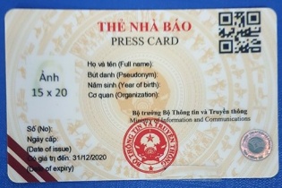 Mẫu Thẻ Nhà báo mới, thời hạn 2016-2020