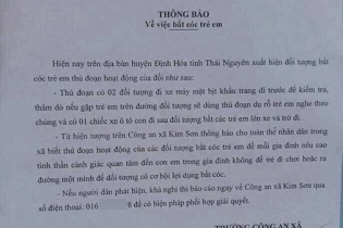Trưởng công an xã ra thông báo bắt cóc trẻ em chỉ với mục đích cảnh báo
