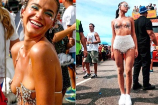 Bạn gái Neymar khoe vòng một táo bạo ở lễ hội hóa trang