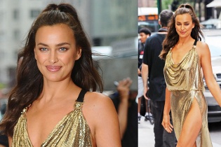 Irina Shayk khoe chân dài với váy xẻ tới eo