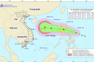 Áp thấp nhiệt đới di chuyển hướng Tây Tây Bắc và có khả năng mạnh thêm