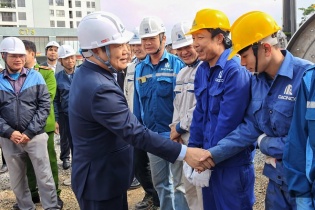 Chủ tịch Hà Nội kiểm tra, chúc Tết tại một số công trường thi công các dự án chống úng ngập