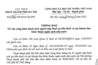 Thuế Hà Nội công bố danh sách nợ thuế, có doanh nghiệp nợ gần 80 tỷ đồng