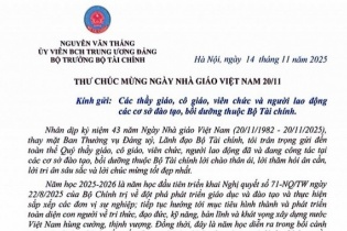 Bộ trưởng Bộ Tài chính Nguyễn Văn Thắng gửi Thư chúc mừng nhân ngày 20/11