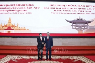 [Ảnh] Hội nghị thông báo kết quả Đại hội Đảng XIV của Việt Nam tại Lào