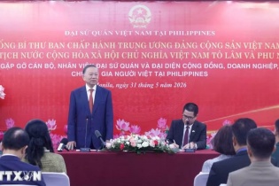 [Ảnh] Tổng Bí thư, Chủ tịch nước và Phu nhân gặp cộng đồng người Việt tại Philippines