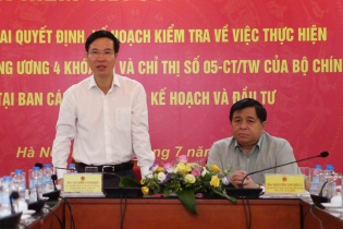 Đồng chí Võ Văn Thưởng và Đoàn kiểm tra của Ban Bí thư làm việc với Ban cán sự Đảng Bộ Kế hoạch và Đầu tư