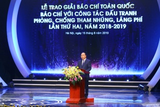Toàn văn phát biểu của Thủ tướng tại Lễ trao giải báo chí về phòng chống tham nhũng, lãng phí