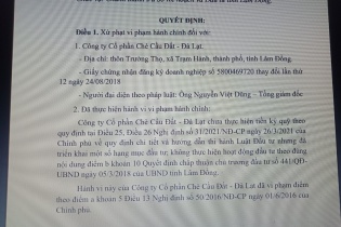 Vi phạm hoạt động đầu tư, một công ty chè ở Lâm Đồng bị xử phạt