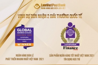 LienVietPostBank nhận 2 giải thưởng quốc tế uy tín