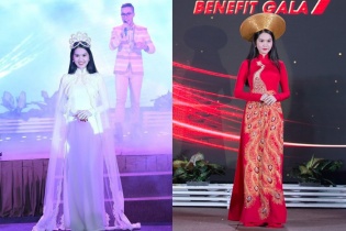 Ngọc Trinh thướt tha áo dài trong buổi đấu giá từ thiện
