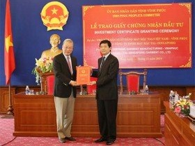 Vĩnh Phúc trao chứng nhận đầu tư dự án 50 triệu USD