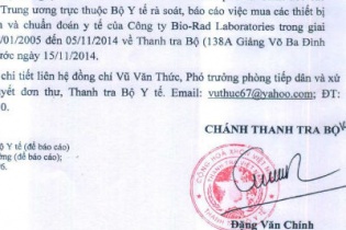Bộ Y tế lập Tổ điều tra nghi án hối lộ của Bio-Rad