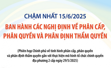 Chậm nhất 15/6/2025: Ban hành các nghị định về phân cấp, phân quyền và phân định thẩm quyền
