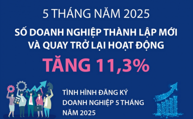 Số doanh nghiệp thành lập mới và quay trở lại hoạt động tăng 11,3% sau 5 tháng năm 2025