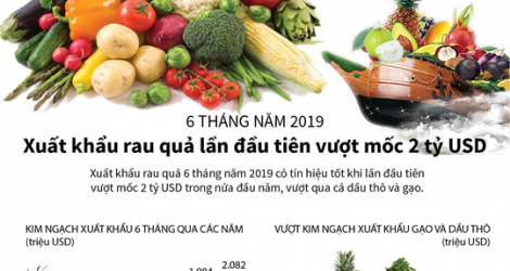 Infographic] 6 tháng năm 2019: Xuất khẩu rau quả lần đầu tiên vượt mốc 2 tỷ USD