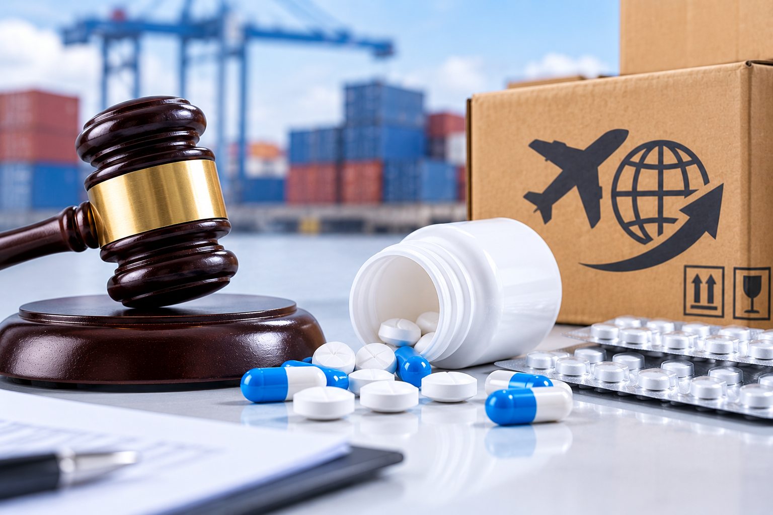 Gavel, Pills, and Export Shipment Gavel, Pills, and Export Shipment